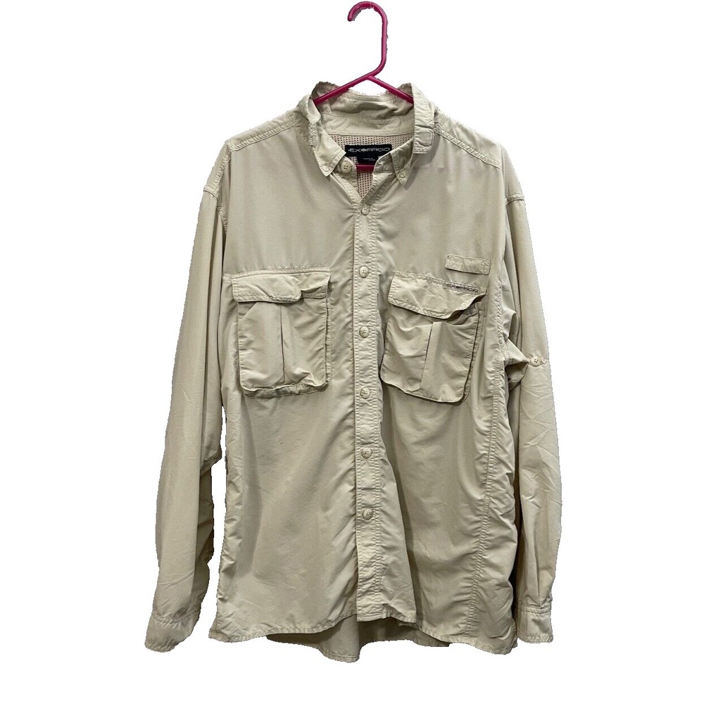 ExOfficio Vented Shirt Mens XL Beige Camp Outdoor Fishing Hiking